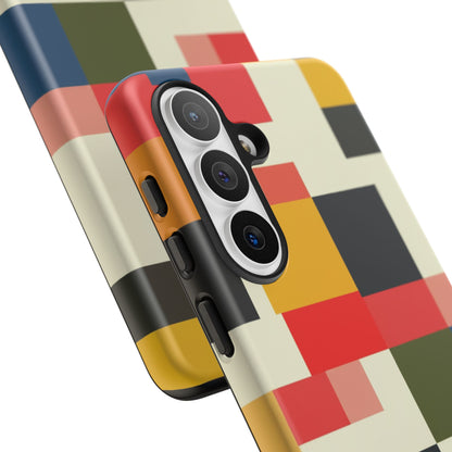 Abstract Color Block Tough Phone Case — Retro Geometric Protective Cover