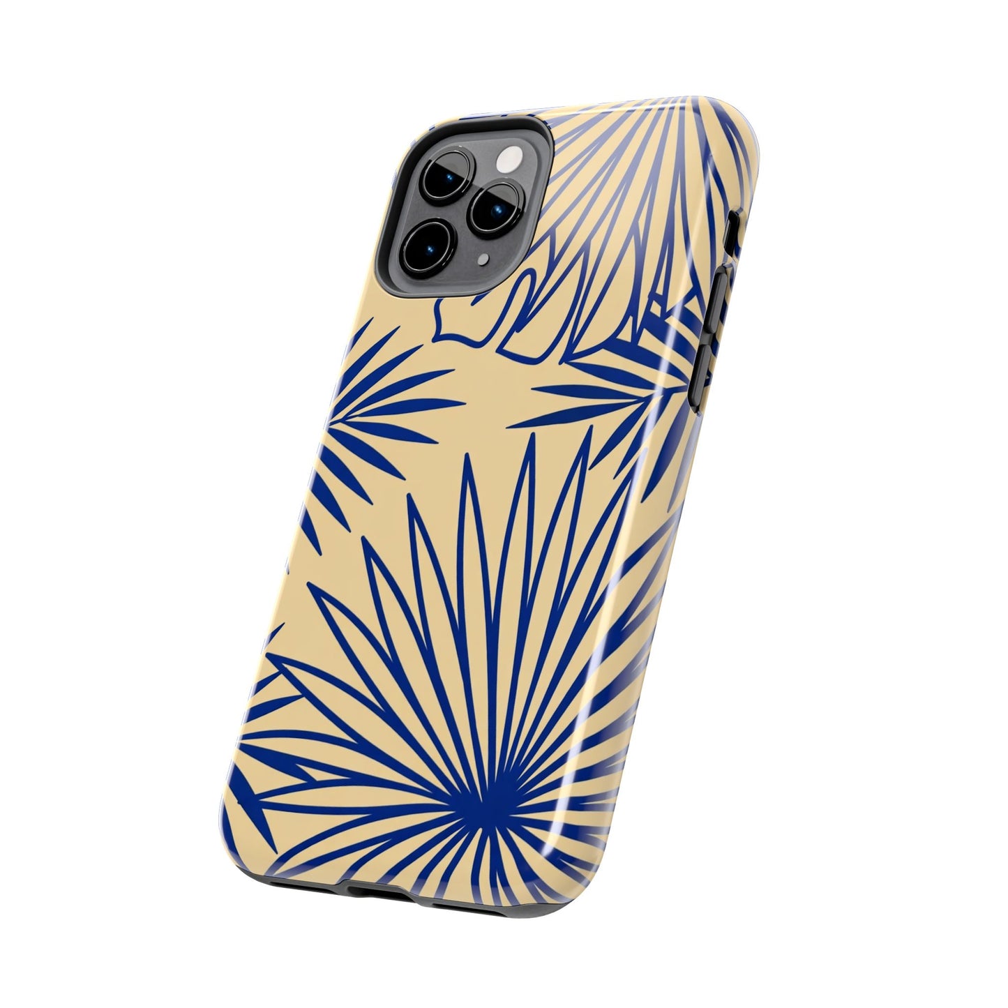 Tropical Palm Pattern Tough Phone Case — Navy Blue Fan Leaves on Sand