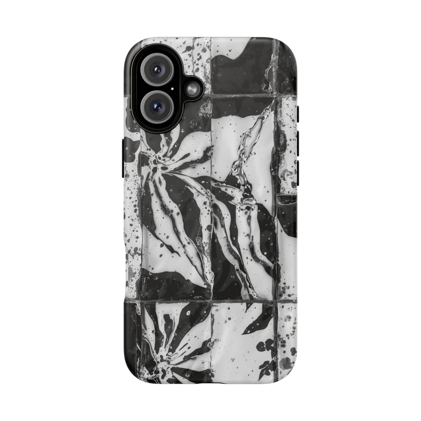 Monochrome Tile Floral Tough Phone Case