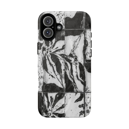 Monochrome Tile Floral Tough Phone Case