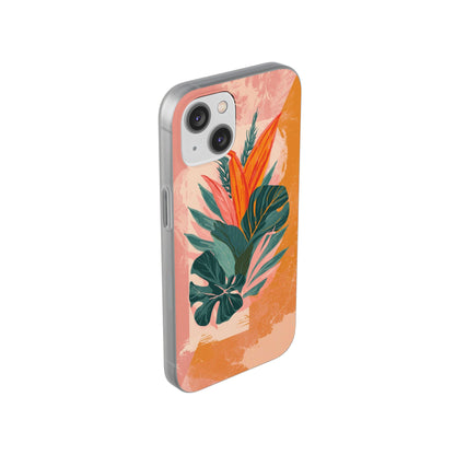 Tropical Botanical Phone Case — Pink & Orange Floral Flexi Case