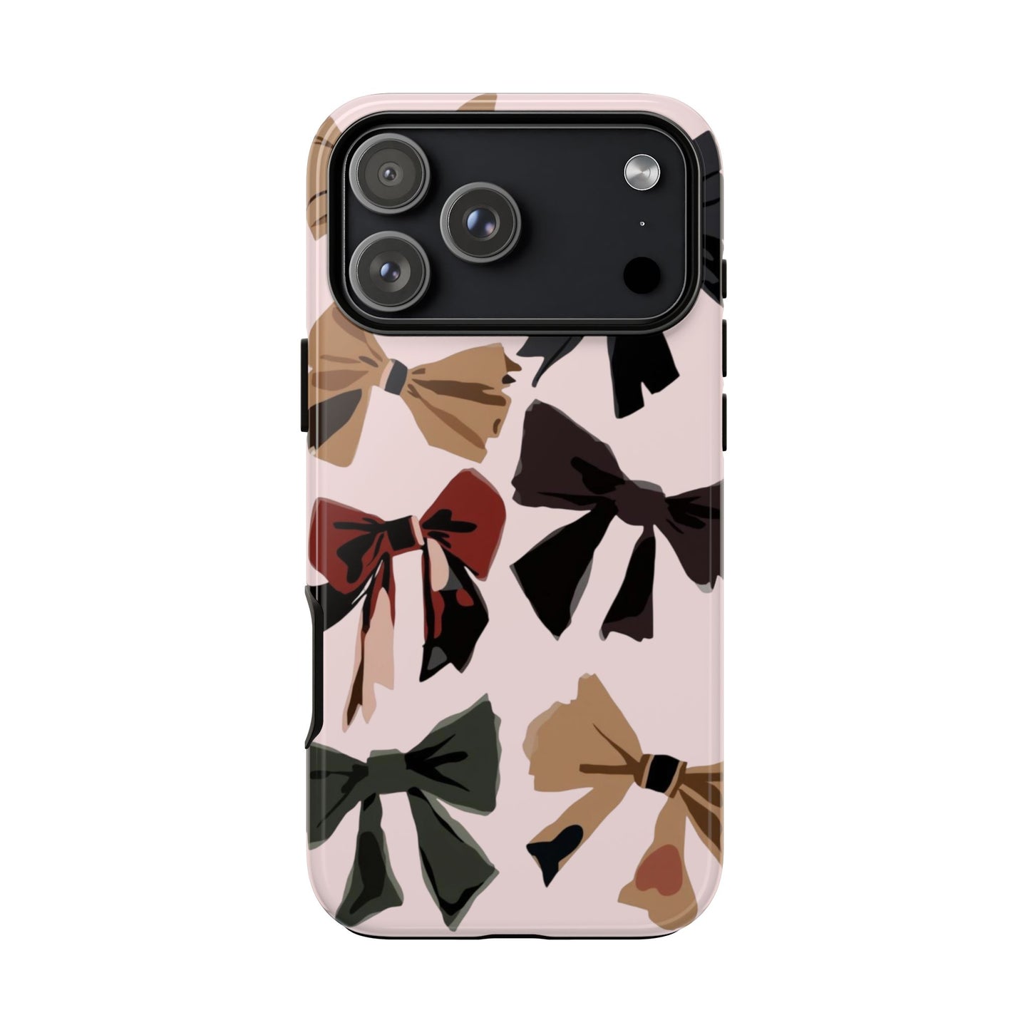 Bow Pattern Phone Case - Pink, Brown & Black Bows Protective Cover