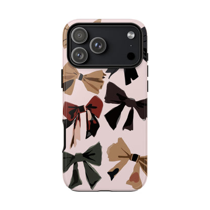 Bow Pattern Phone Case - Pink, Brown & Black Bows Protective Cover