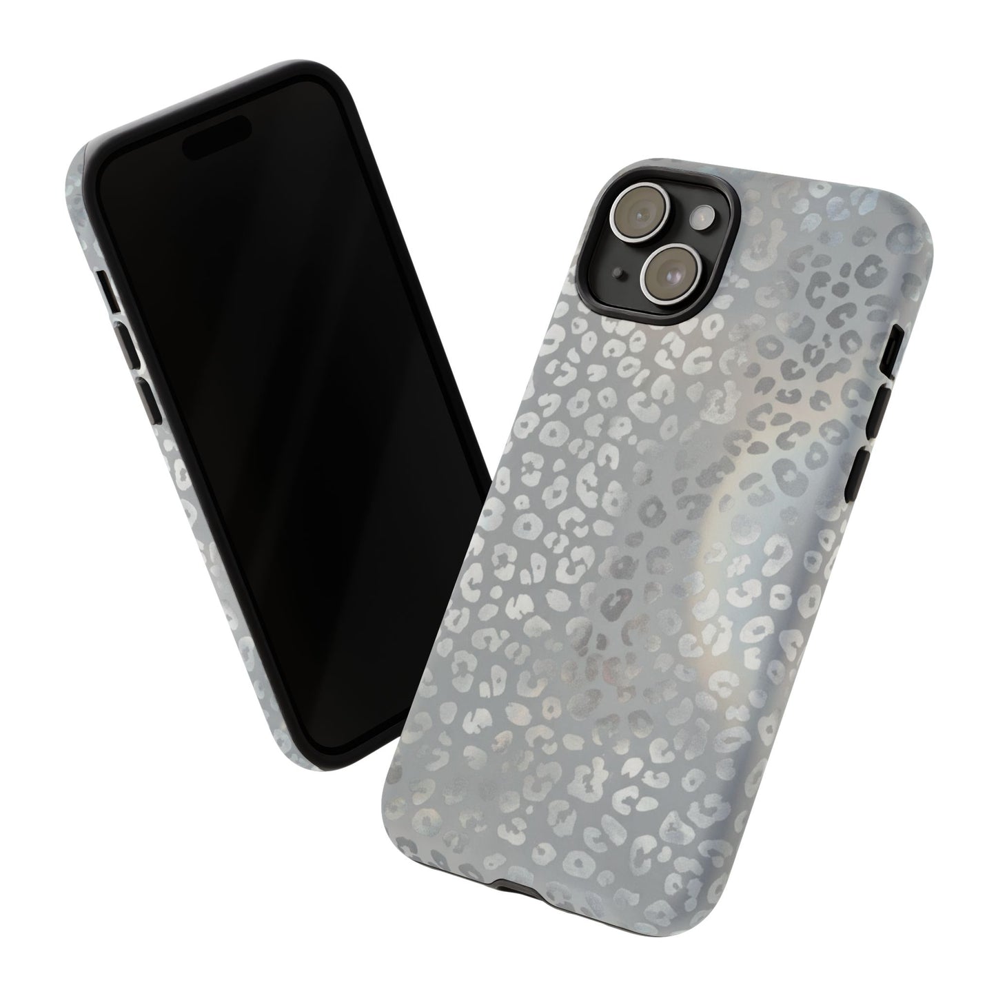 Grey Leopard Print Tough Phone Case — Durable Protective iPhone Cover