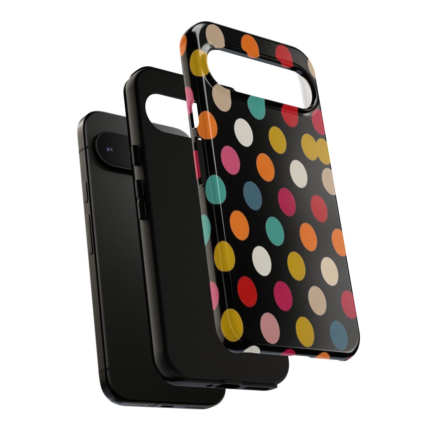 Polka Dot Tough Phone Case – Colorful Retro Dots on Black