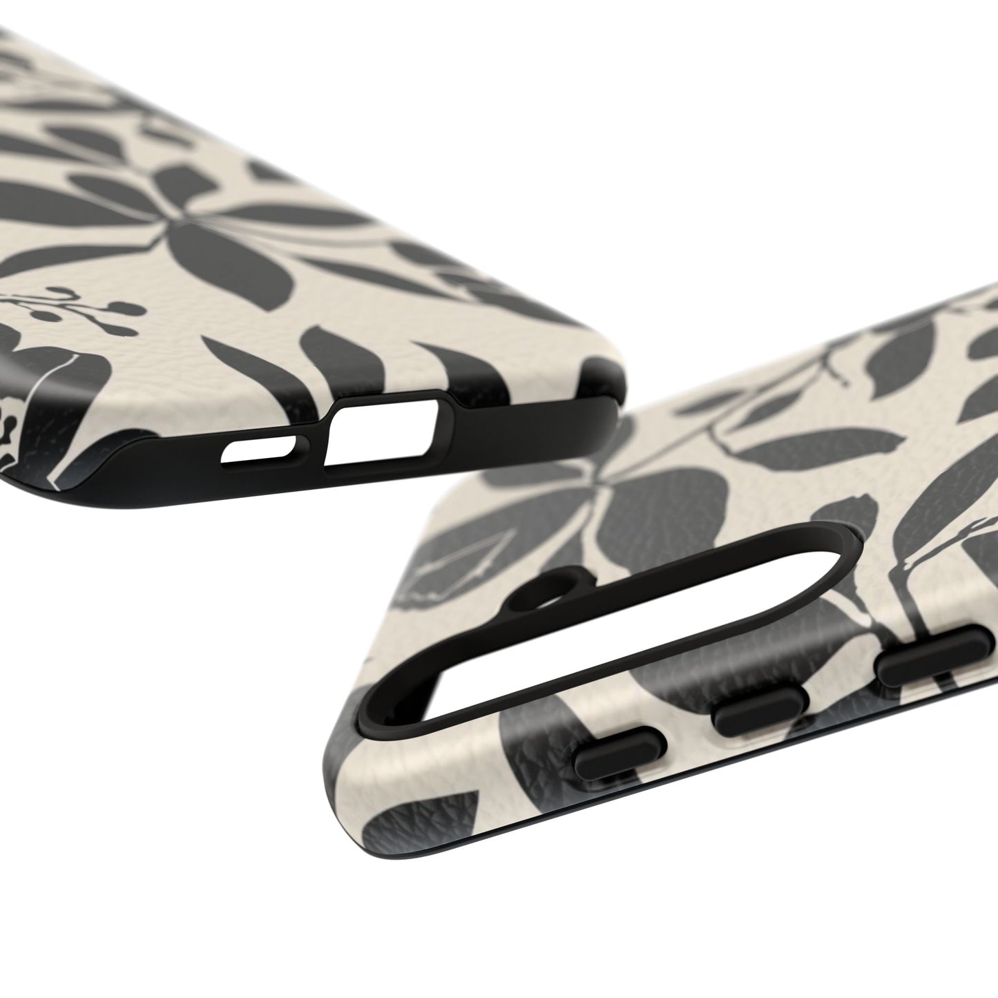 Black Floral Pattern Phone Case — Monochrome Botanical Tough Case