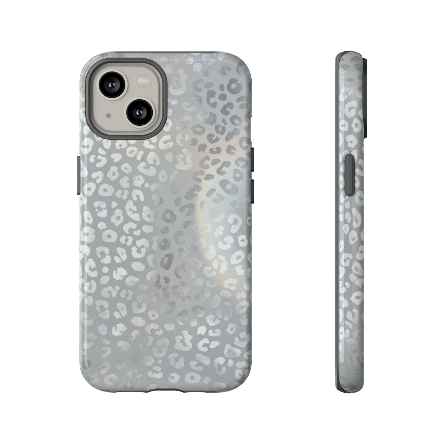 Grey Leopard Print Tough Phone Case — Durable Protective iPhone Cover