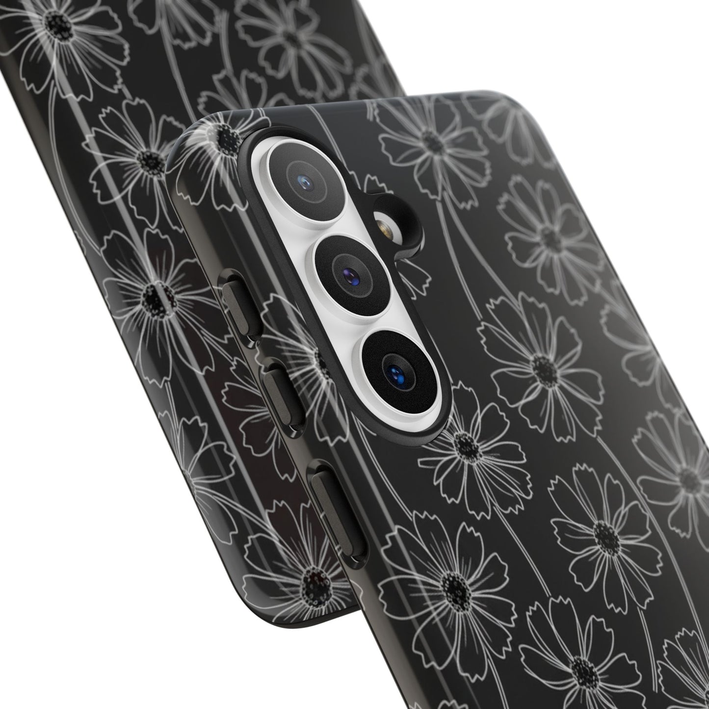 Floral Doodle Tough Phone Case — Black & Gray Daisy Pattern