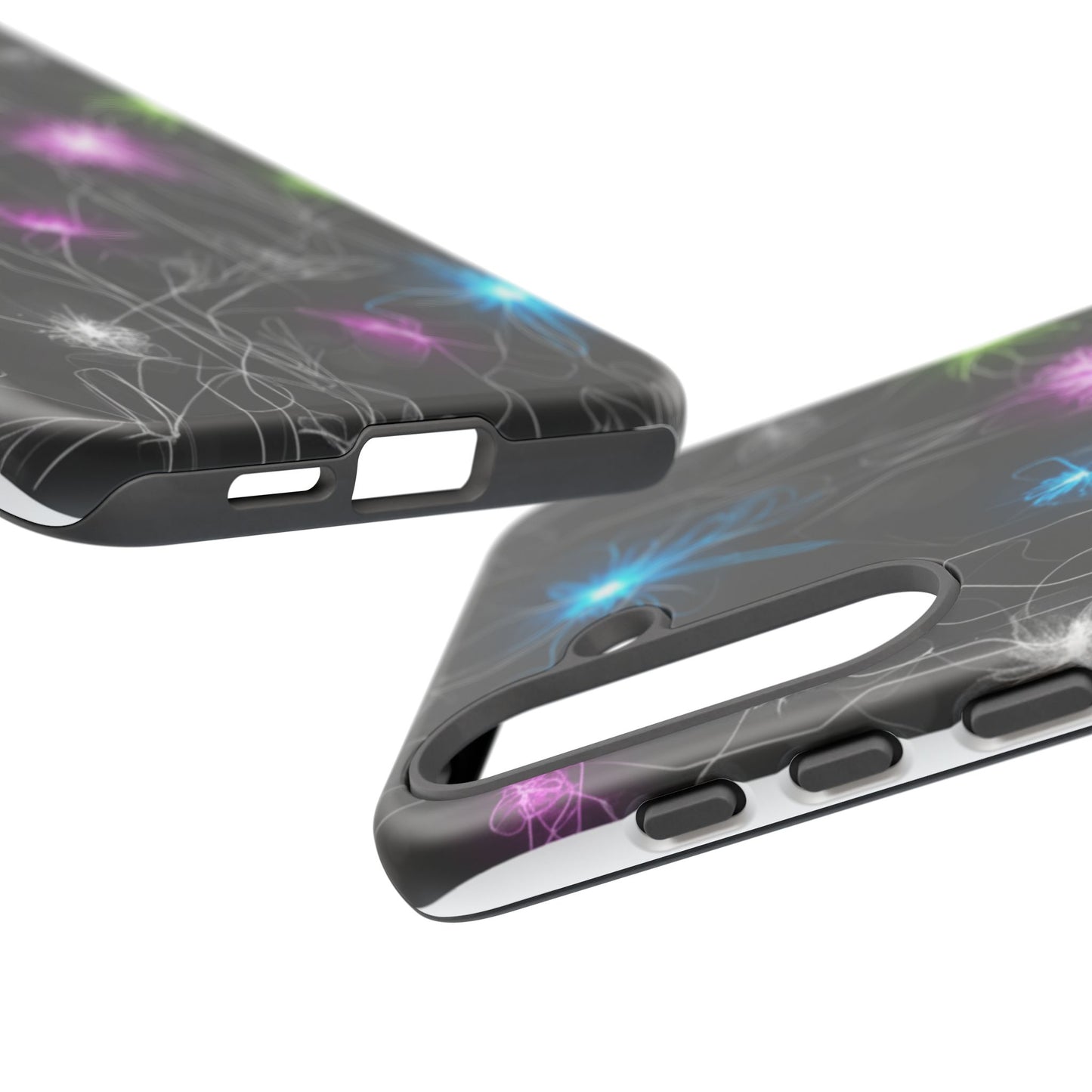 Neon Floral Tough Phone Case — Glow Flower Protective iPhone Cover