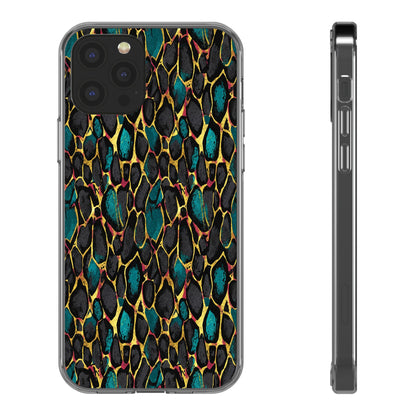 Teal Gold Leopard Clear Phone Case