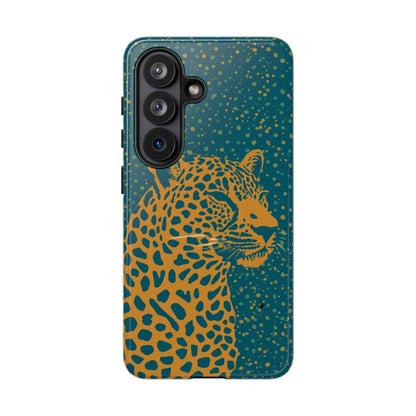 Leopard Spotlight Phone Case — Teal Gold Animal Print Protective Cover