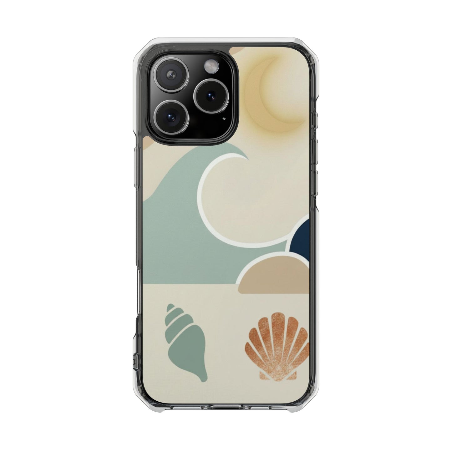 Clear Magnetic Phone Case — Coastal Shell & Wave Art, Minimal Beach Vibe