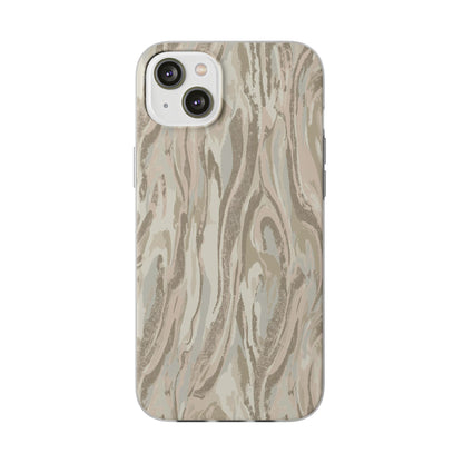 Neutral Marble Swirl Flexi Phone Case — Beige Abstract Protective Cover