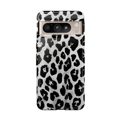 Leopard Print Tough Phone Case – Black & White Animal Pattern Protective Cover