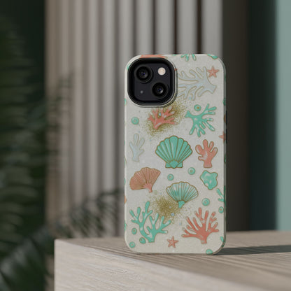 Sea Shells Magnetic Impact Phone Case — Pastel Coral & Teal Beach Design