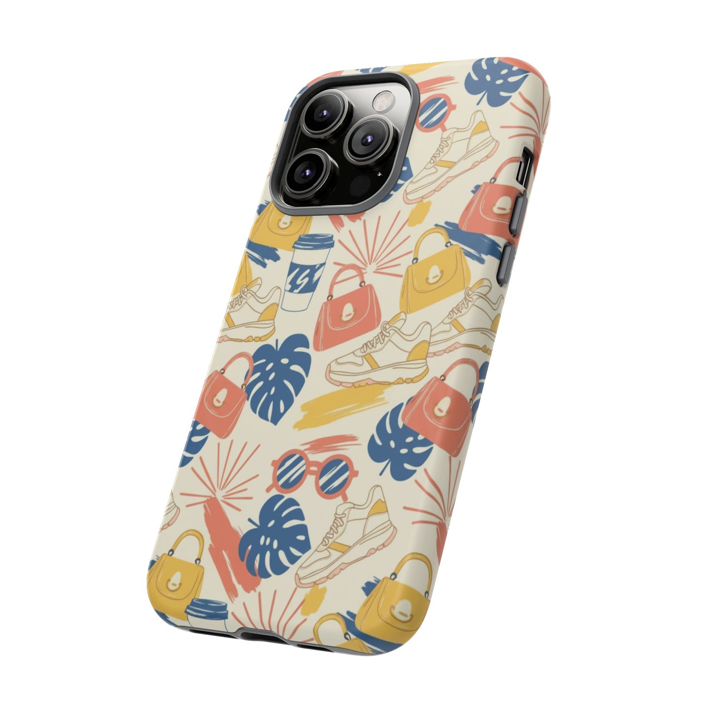 Tough Cases: Retro Summer Pattern Phone Case – Sunglasses, Sneakers & Tropical Leaves