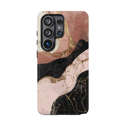 Marbled Rose Gold Phone Case — Abstract Pink & Black Protective Tough Case