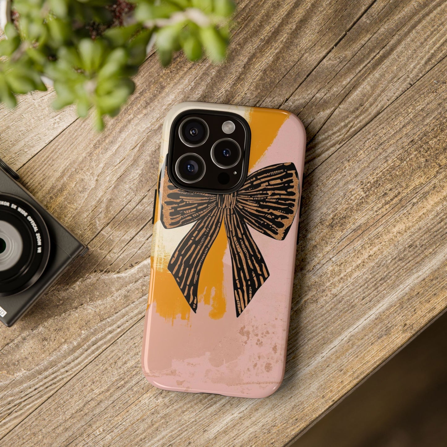 Bow Brushstroke Tough Phone Case — Pink & Mustard