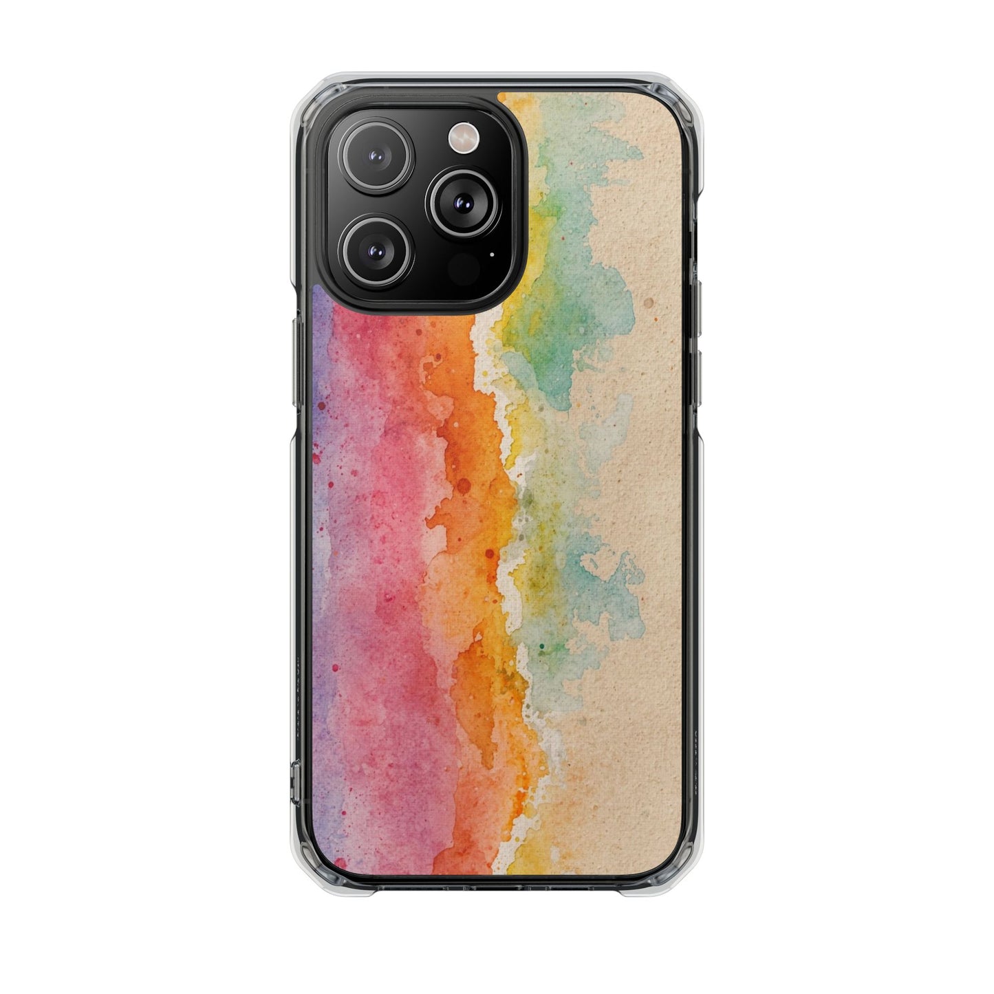 Clear Magnetic Phone Case — Watercolor Sunset Stripe Design