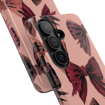 Bow Pattern Tough Phone Case — Pink Watercolor Bows Protective iPhone Cover