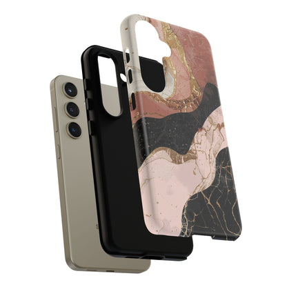 Marbled Rose Gold Phone Case — Abstract Pink & Black Protective Tough Case