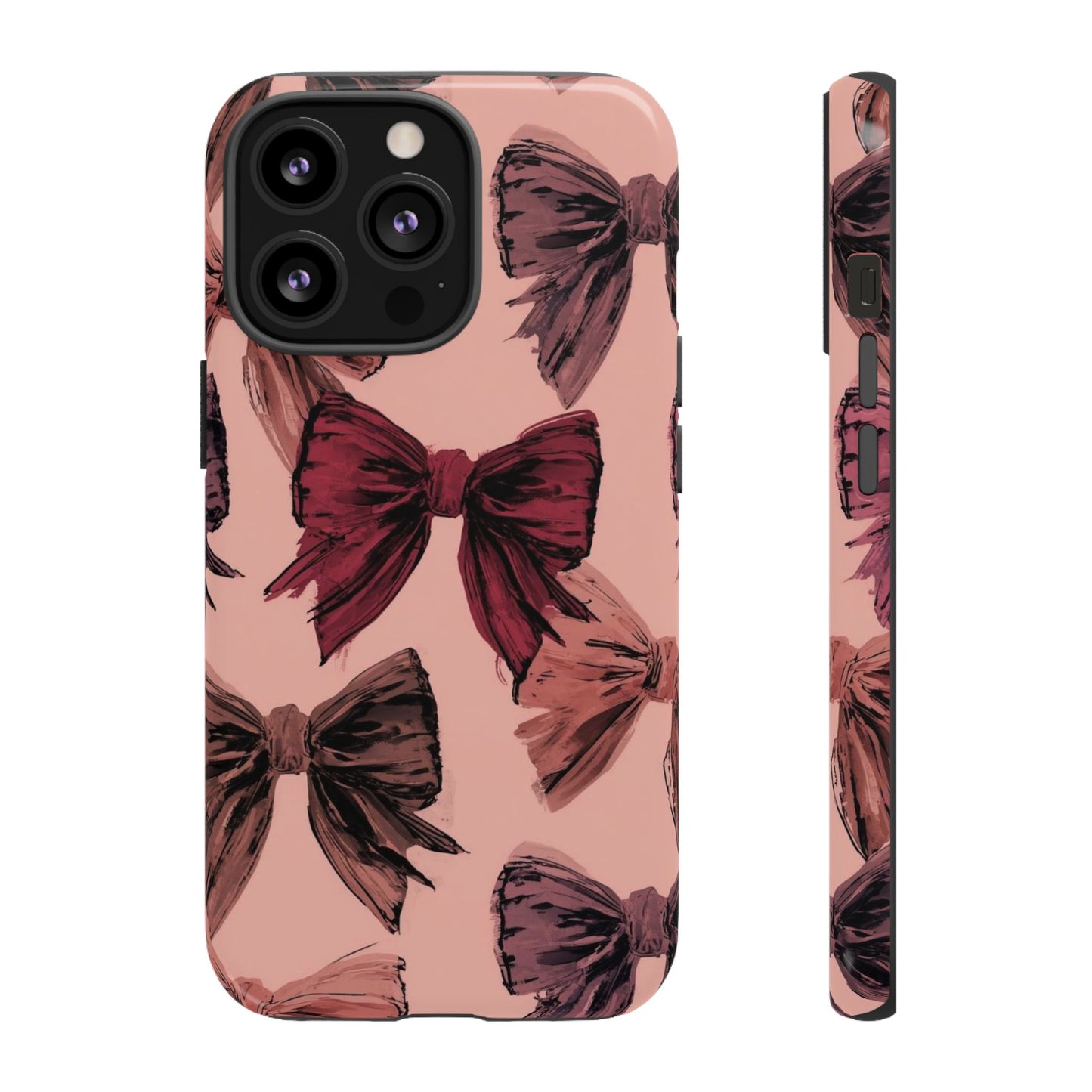 Bow Pattern Tough Phone Case — Pink Watercolor Bows Protective iPhone Cover