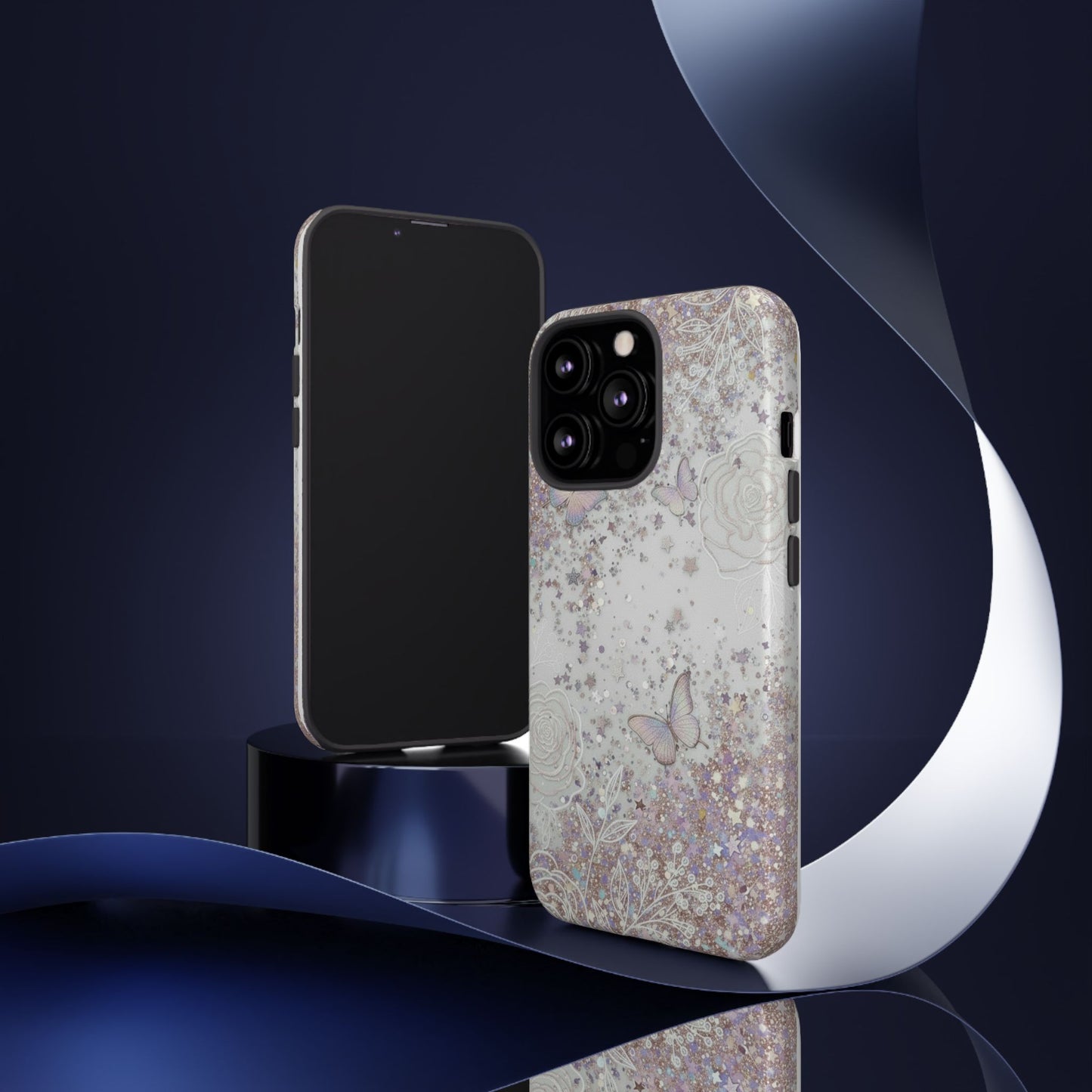 Butterfly Glitter Tough Phone Case — Floral Sparkle Protective Case