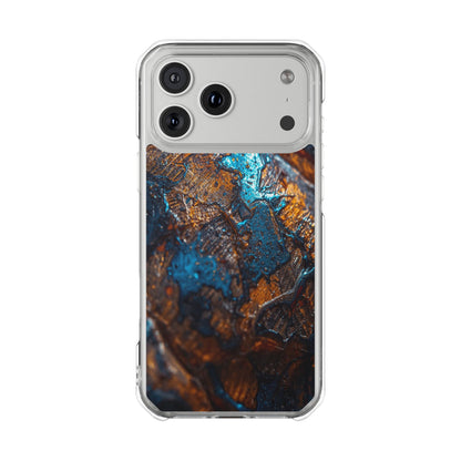 Magnetic Clear Phone Case — Blue & Copper Abstract Tortoise Impact Design