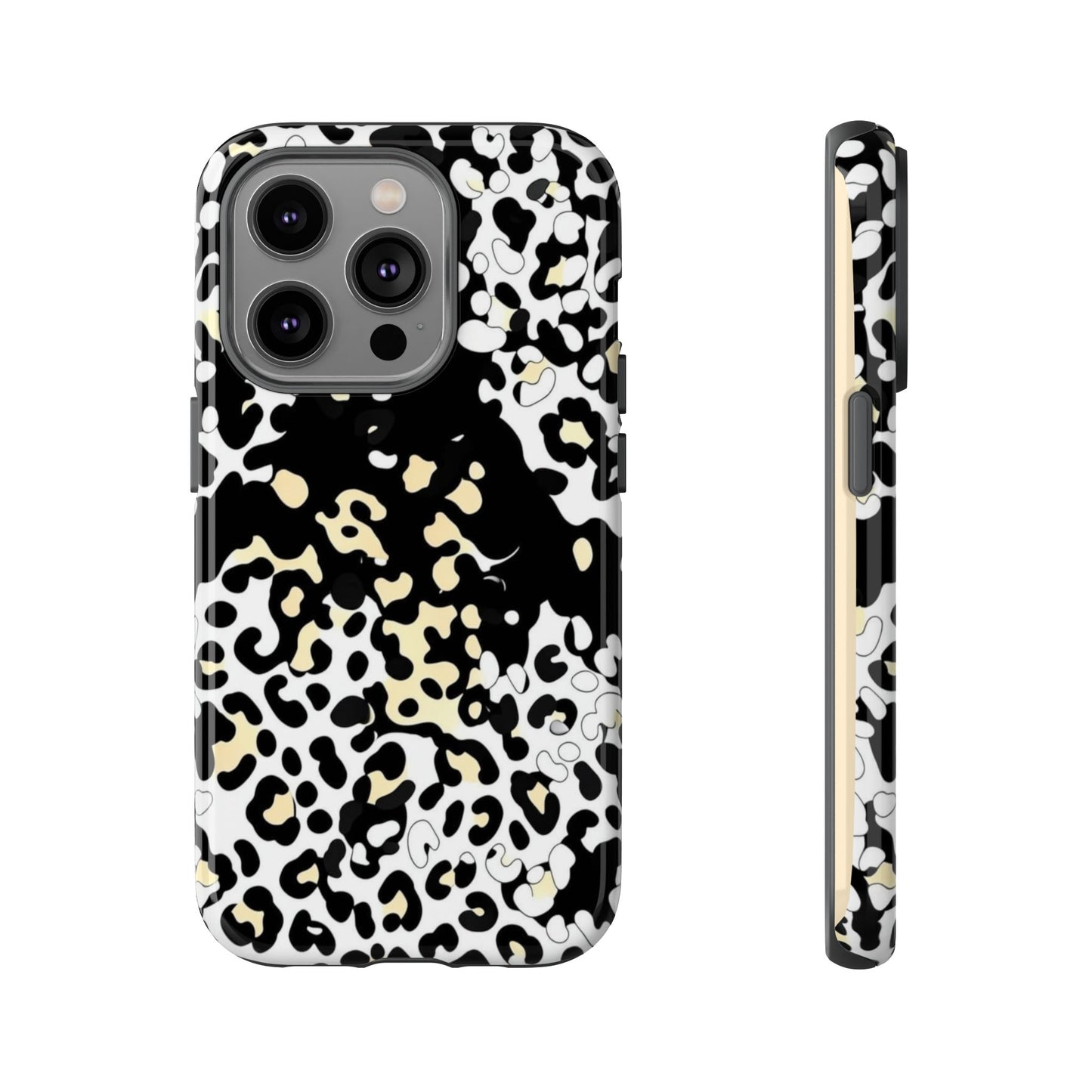 Leopard Splash Tough Phone Case — Black & Cream Animal Print Protective Cover