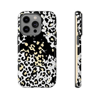 Leopard Splash Tough Phone Case — Black & Cream Animal Print Protective Cover