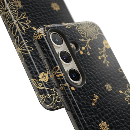 Floral Gold Foil Leather Texture Tough Phone Case