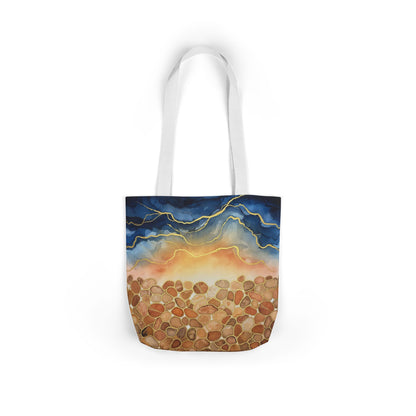 Sunset Pebble Beach Canvas Tote — Artistic Ocean Wave Beach Tote Bag