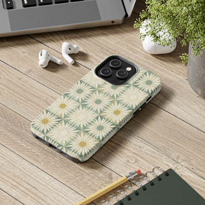 Retro Daisy Tough Phone Case — Vintage Floral Protective Cover for iPhone