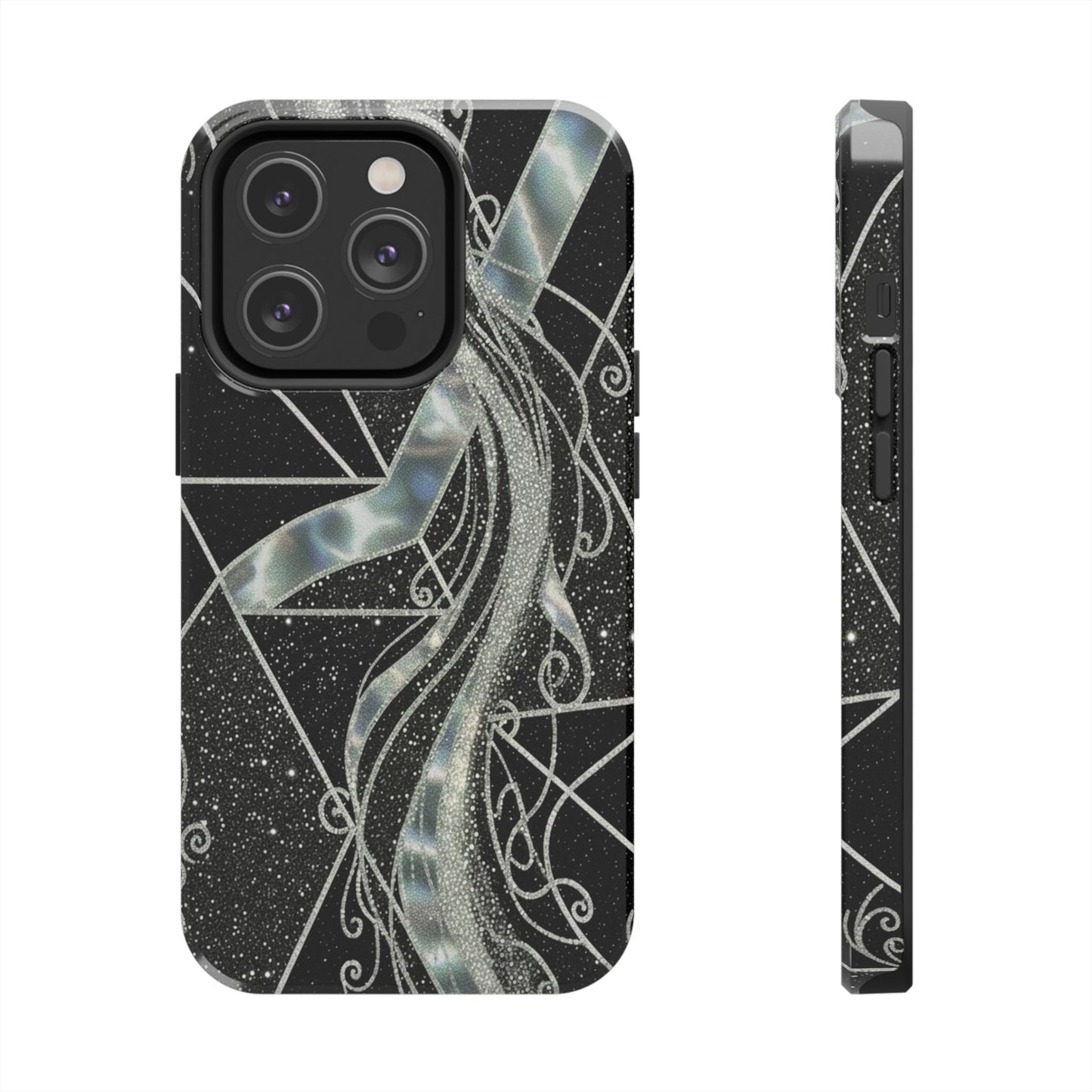 Geometry Tough Phone Case — Iridescent Ribbon on Black Celestial Background