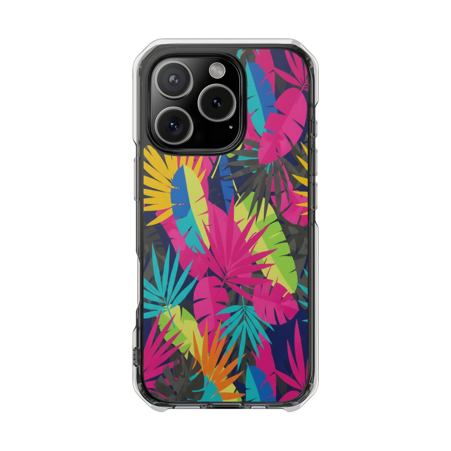 Tropical Neon Leaves Phone Case — Clear Magnetic Impact Case