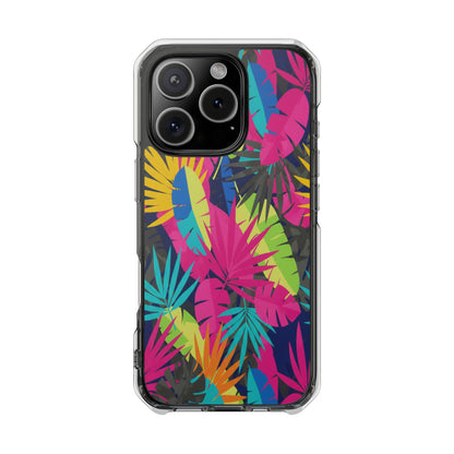 Tropical Neon Leaves Phone Case — Clear Magnetic Impact Case