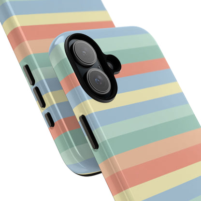 Pastel Striped Phone Case — Retro Horizontal Multi-Color Tough Case