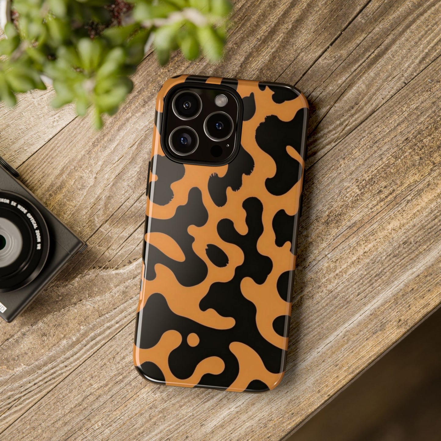 Leopard Print Phone Case — Orange & Black Tough Pattern Protective Cover