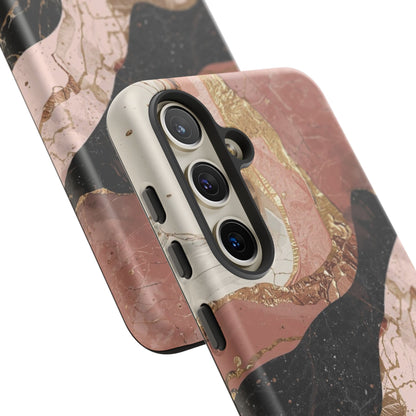 Marbled Rose Gold Phone Case — Abstract Pink & Black Protective Tough Case