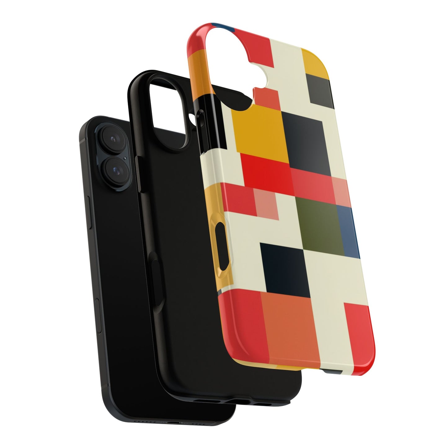Abstract Color Block Tough Phone Case — Retro Geometric Protective Cover