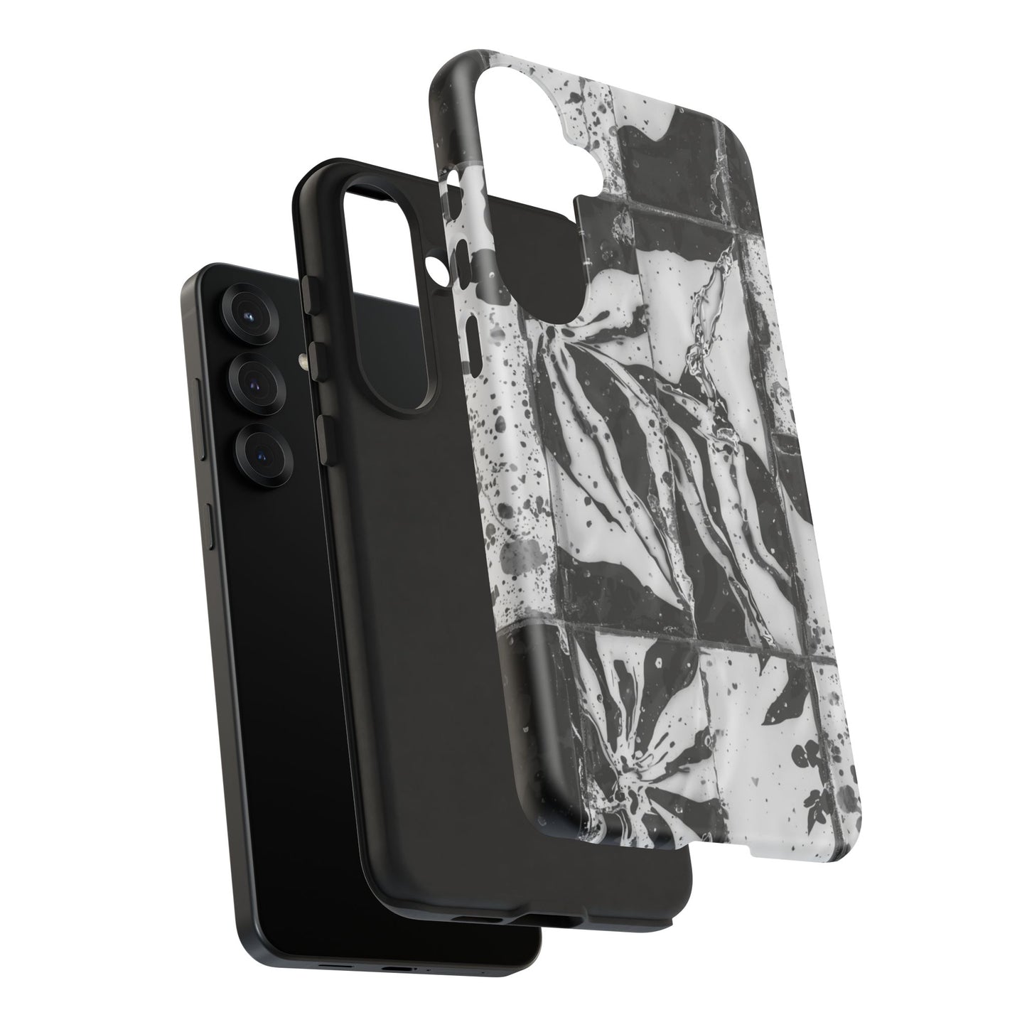Monochrome Tile Floral Tough Phone Case