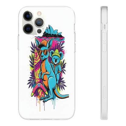 Kangaroo & Koala Surf Phone Case — Neon Aussie Beach Vibes Flexible Case