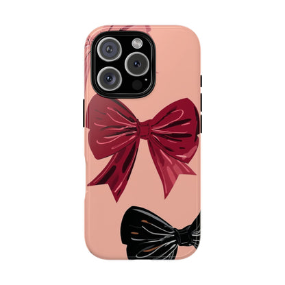 Bow Pattern Tough Phone Case — Pink, Red & Black Decorative Bows