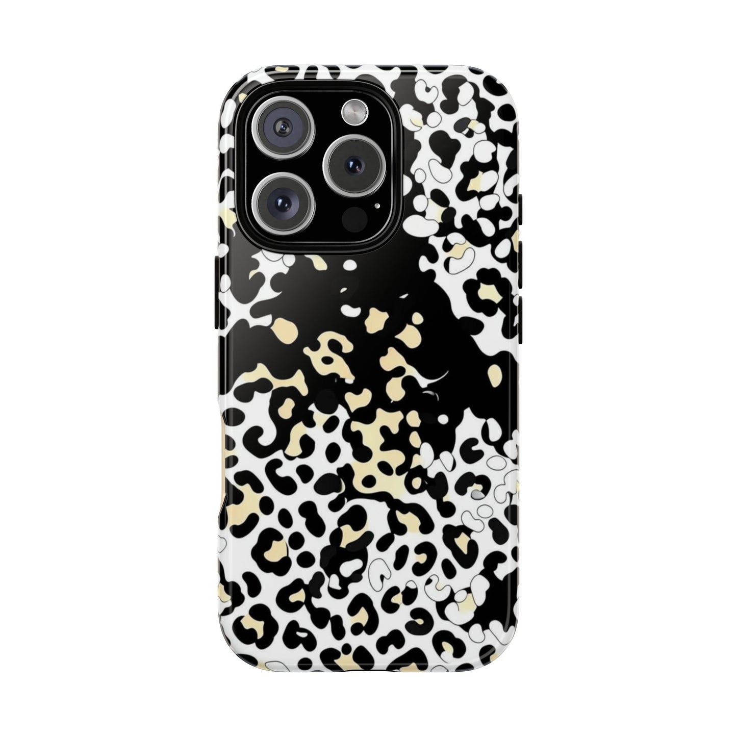 Leopard Splash Tough Phone Case — Black & Cream Animal Print Protective Cover