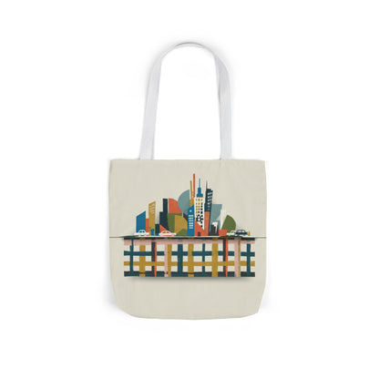 City Skyline Canvas Tote Bag — Colorful Urban Illustration with 5-Color Straps