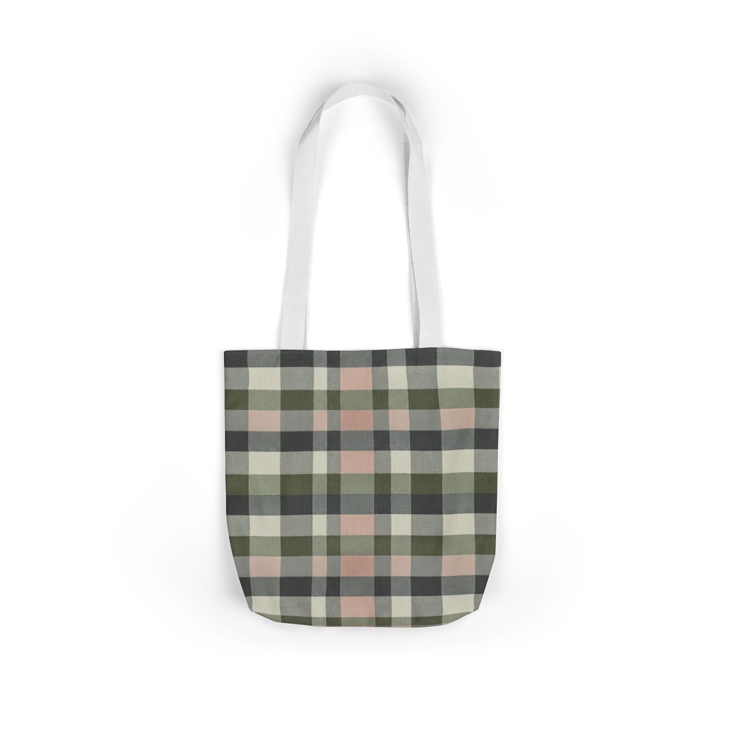 Plaid Canvas Tote Bag — Olive & Blush Check Beach Market Bag