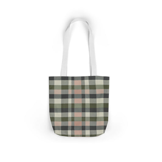 Plaid Canvas Tote Bag — Olive & Blush Check Beach Market Bag