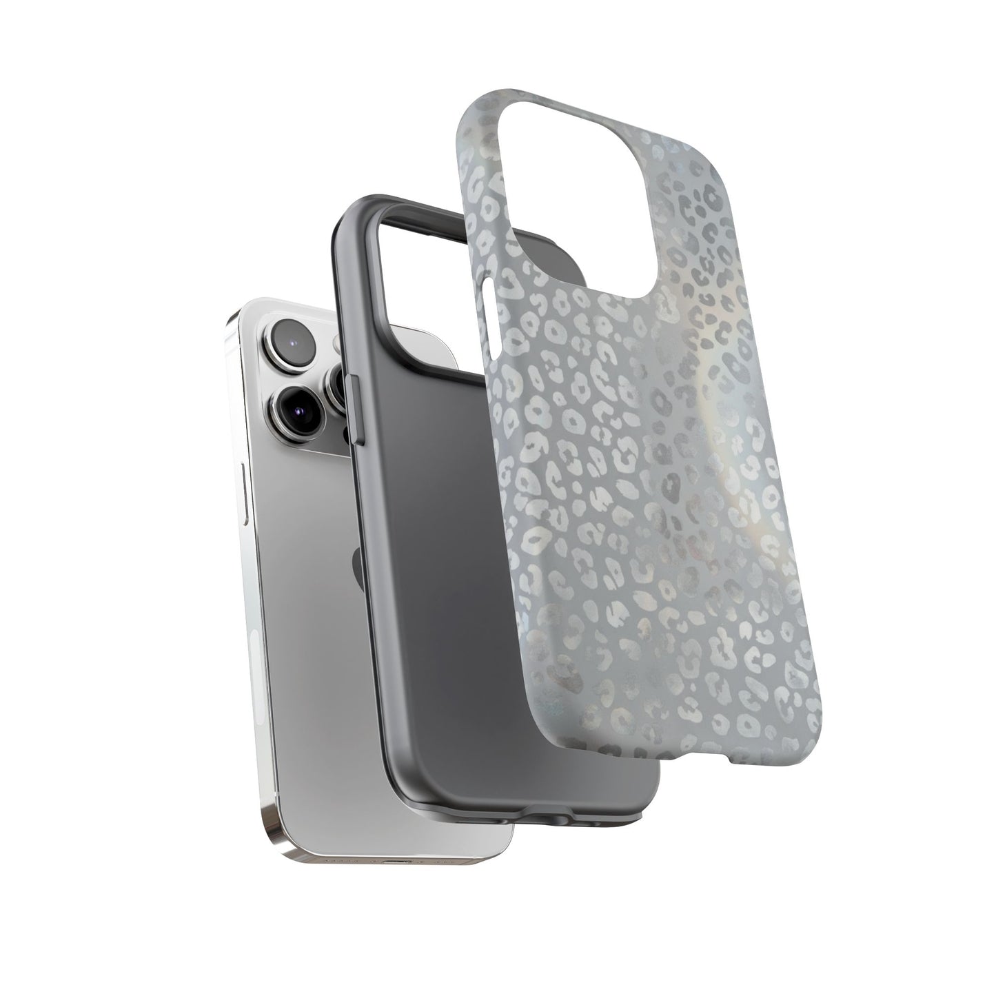 Grey Leopard Print Tough Phone Case — Durable Protective iPhone Cover