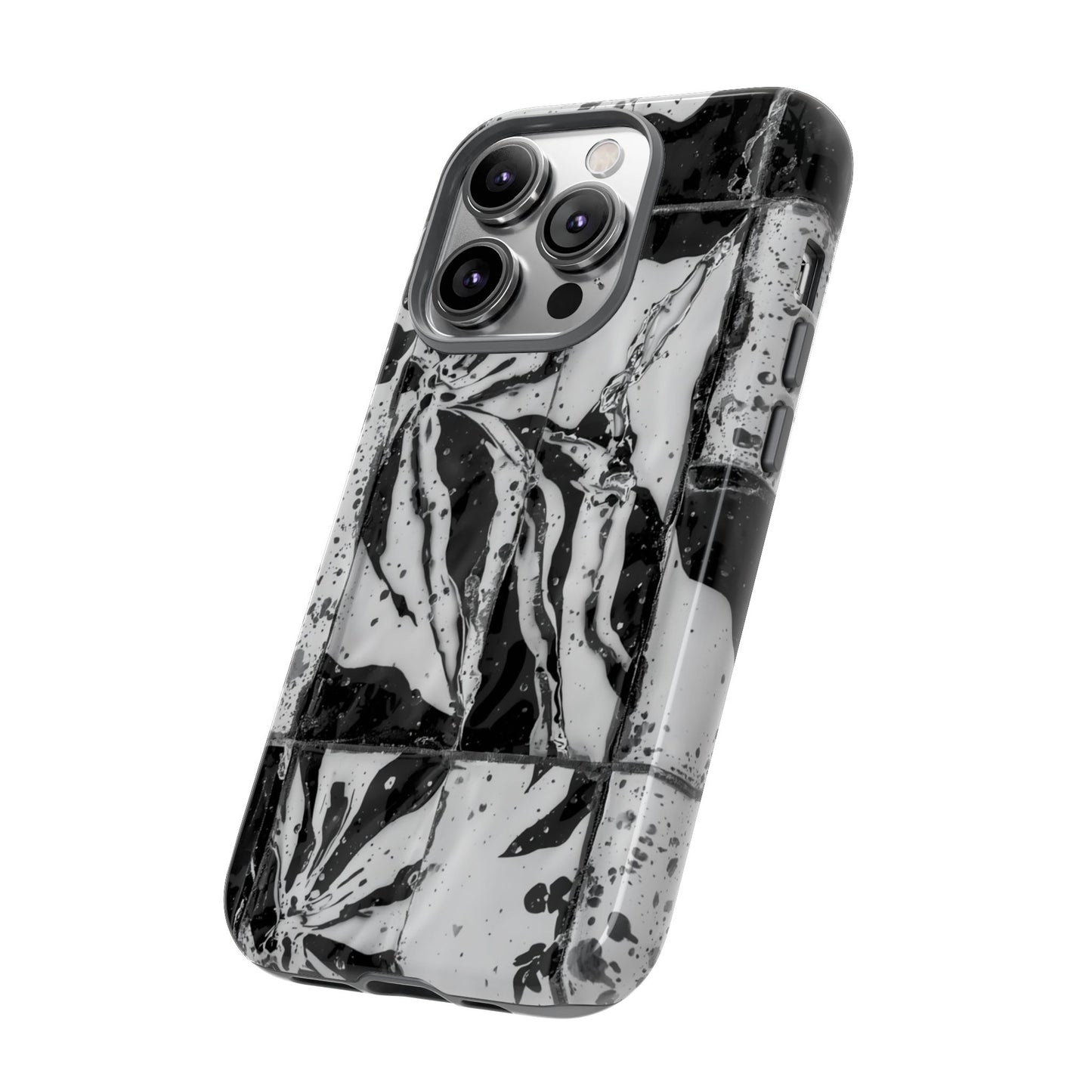Monochrome Tile Floral Tough Phone Case