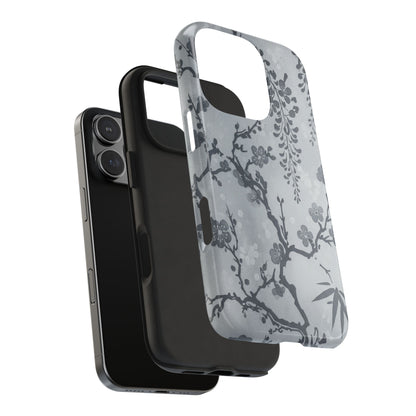 Tough Phone Case — Gray Cherry Blossom Ink Floral Design